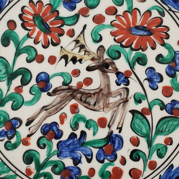 VTG Ikaros Rhodes Greece Hand Painted Decorative Plate - Deer & Floral Motif. 7" - Picture 2 of 5